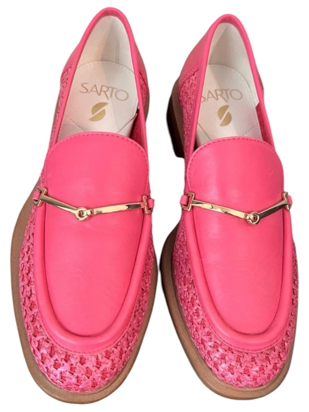 Franco Sarto Magenta Pink Women's Leather Weave Loafers with Gold Accent Size 5
